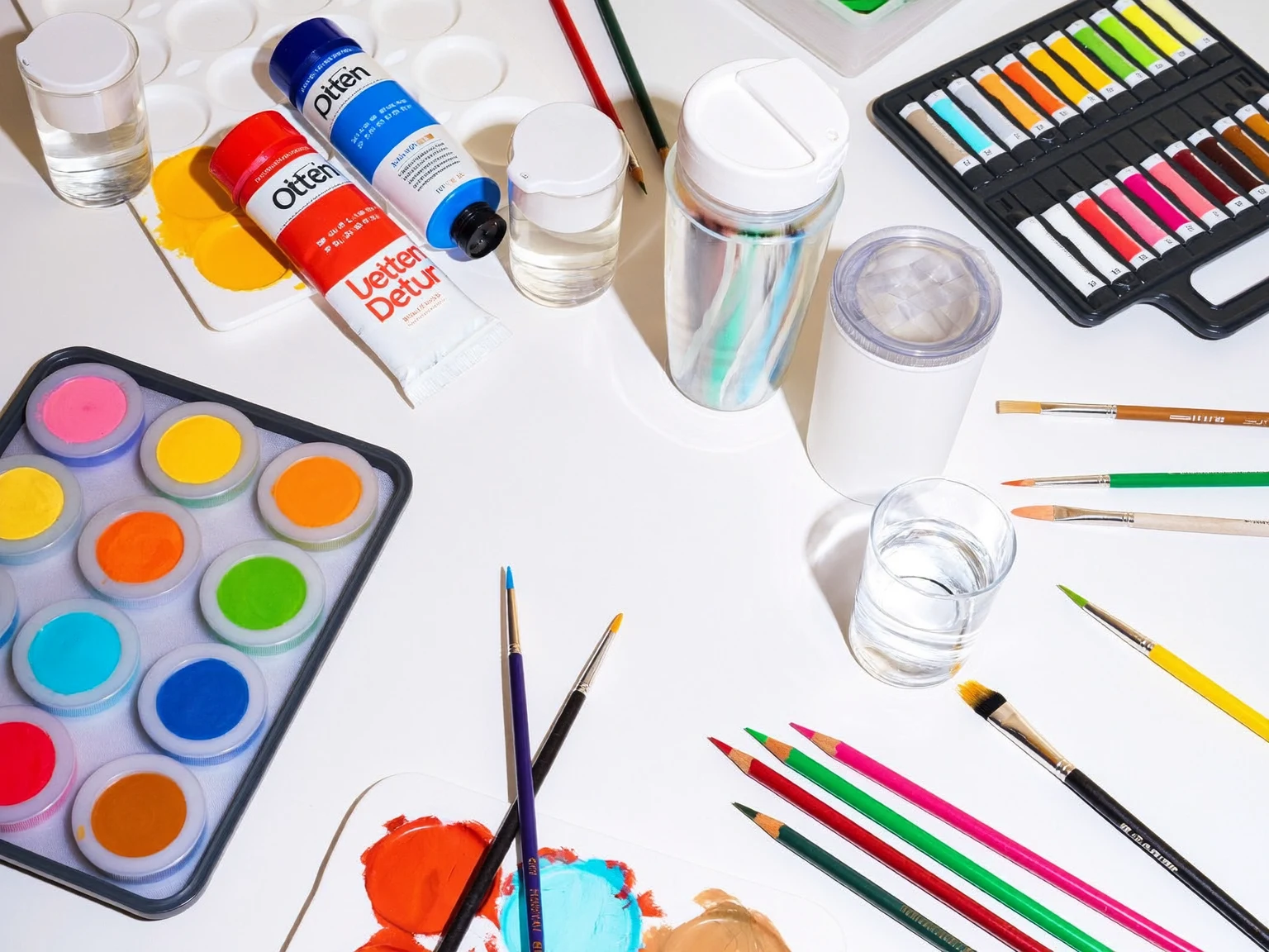 Ilustrație generată: masă de lucru pregătită pentru un nou proiect artistic